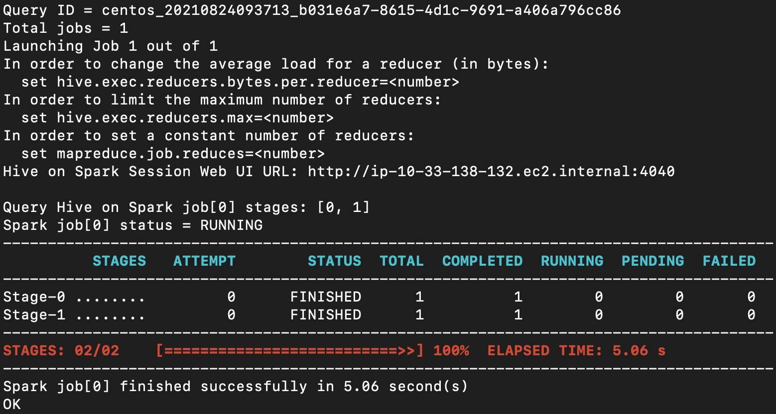 Hive on Spark示例截图 图片